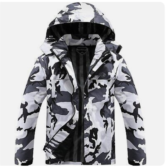 OTU Other - OTU Men's Black Grey & White Camo Lightweight Waterproof Hooded Rain Jacket